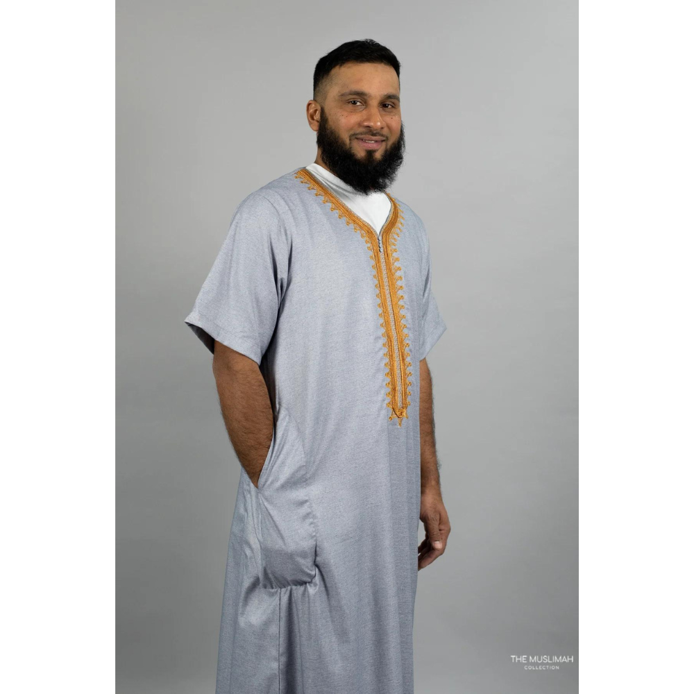 Moroccan Short Sleeve Thobe (Cloud Grey)