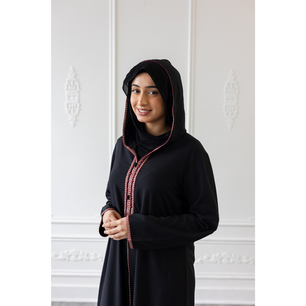 Moroccan Abaya Black With Pink Embroidery