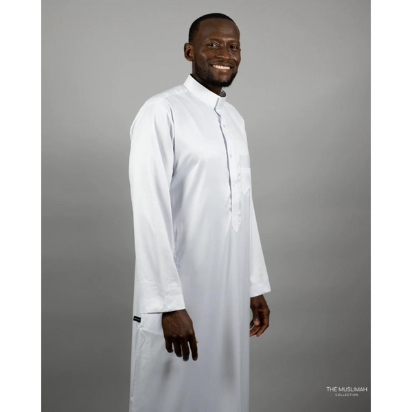 White Saudi Collar Thobe Jubbah