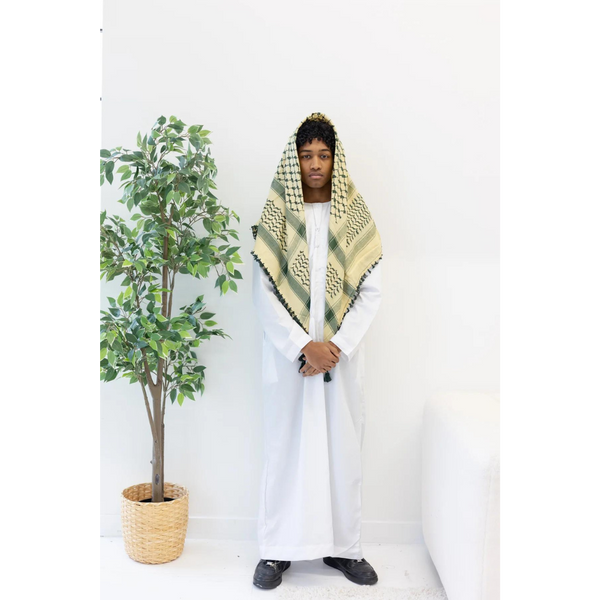 Light Yellow & Green Imamah/Shemagh/Keffiyyah Arab Men's Scarf