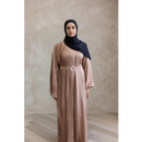 CLEARANCE SALE Sawda Pleated Glam Abaya with Stone Belt (Camel Brown)