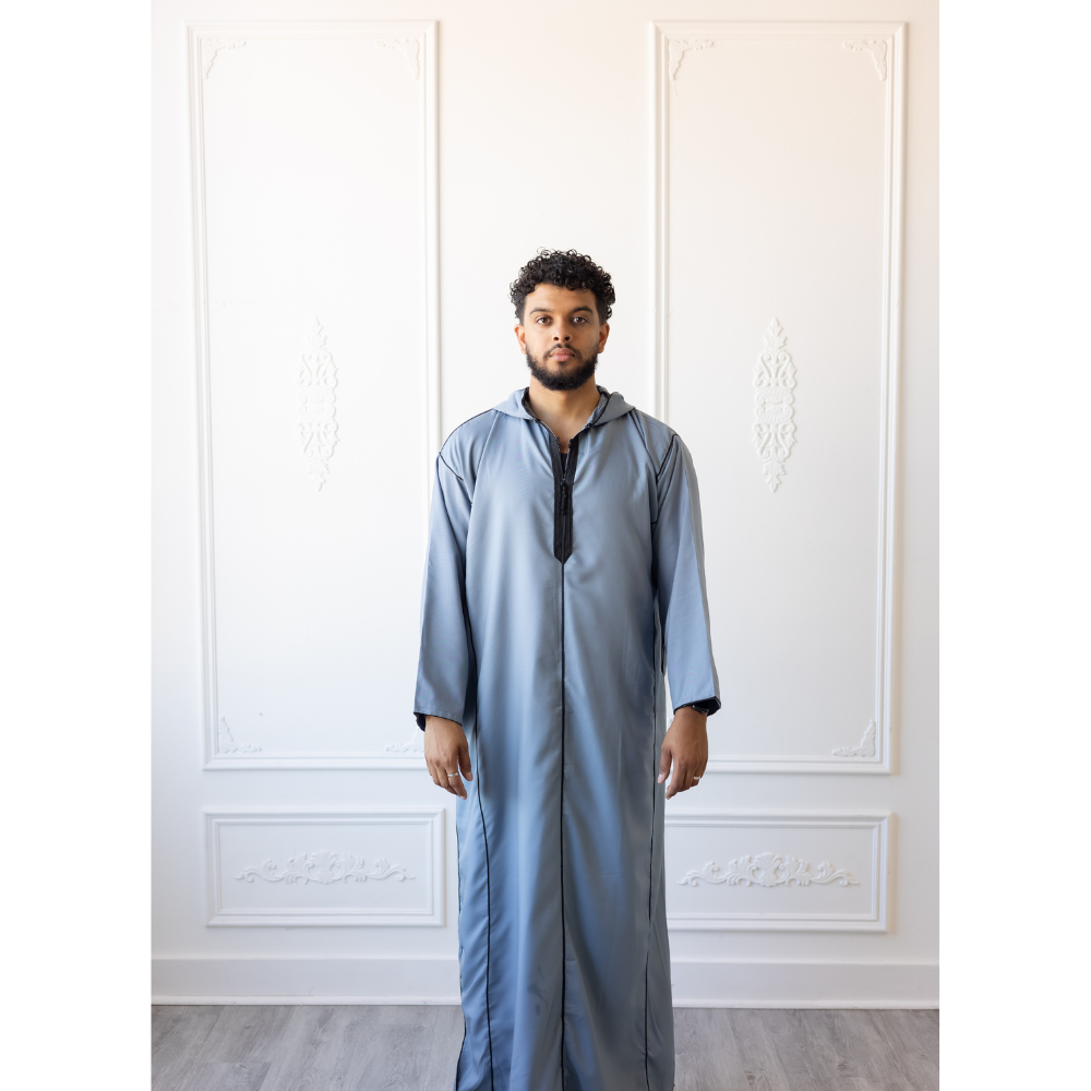 Moroccan Hoodie Thobe Fossil Grey Black