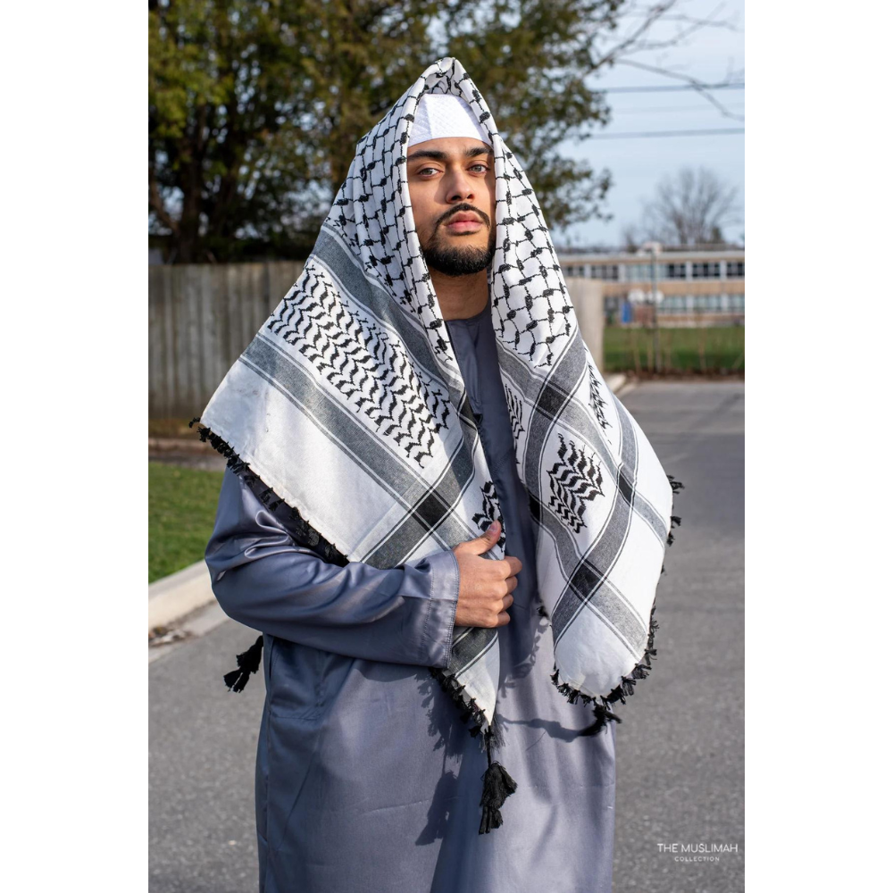 White and Black Imamah Shemagh Keffiyyah Arab Men s Scarf Palestinia