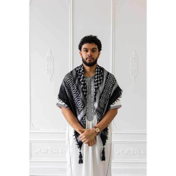 Black and White Imamah/Shemagh/Keffiyyah Arab Men's Scarf