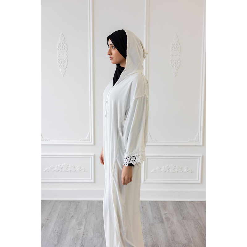 Moroccan Abaya White With Floral Sleeves