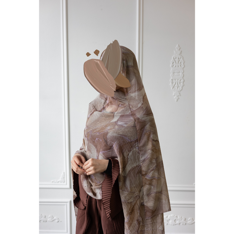 Marble Chiffon Hijab - Brunette Brown