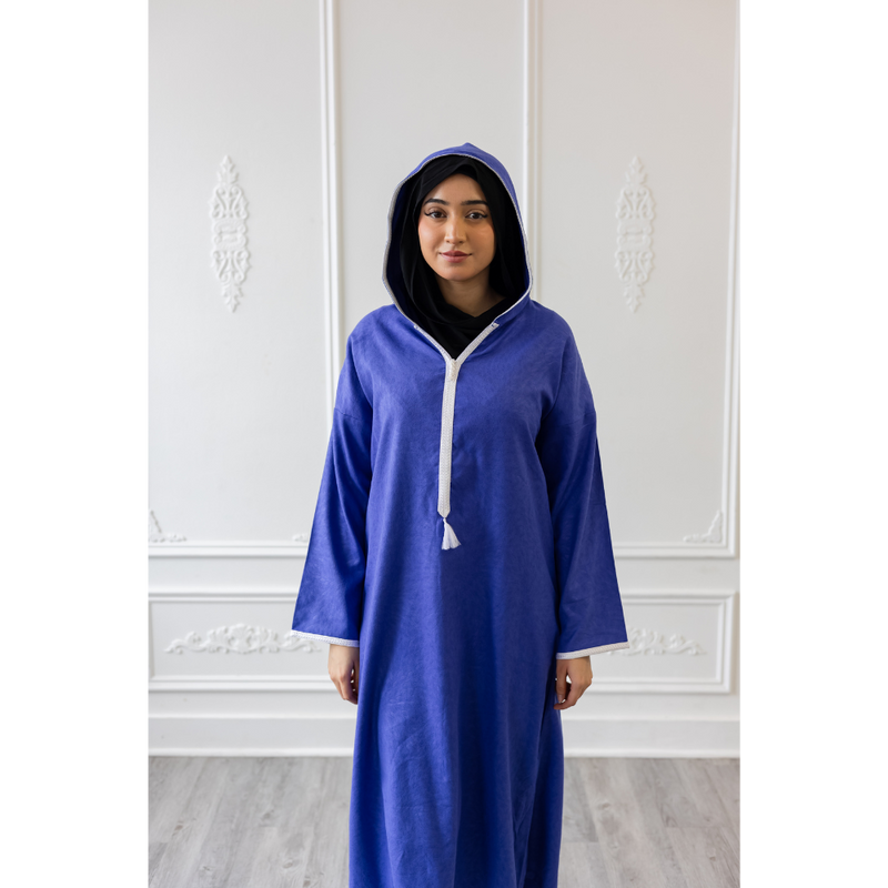 Moroccan Abaya Violet with White Embroidery