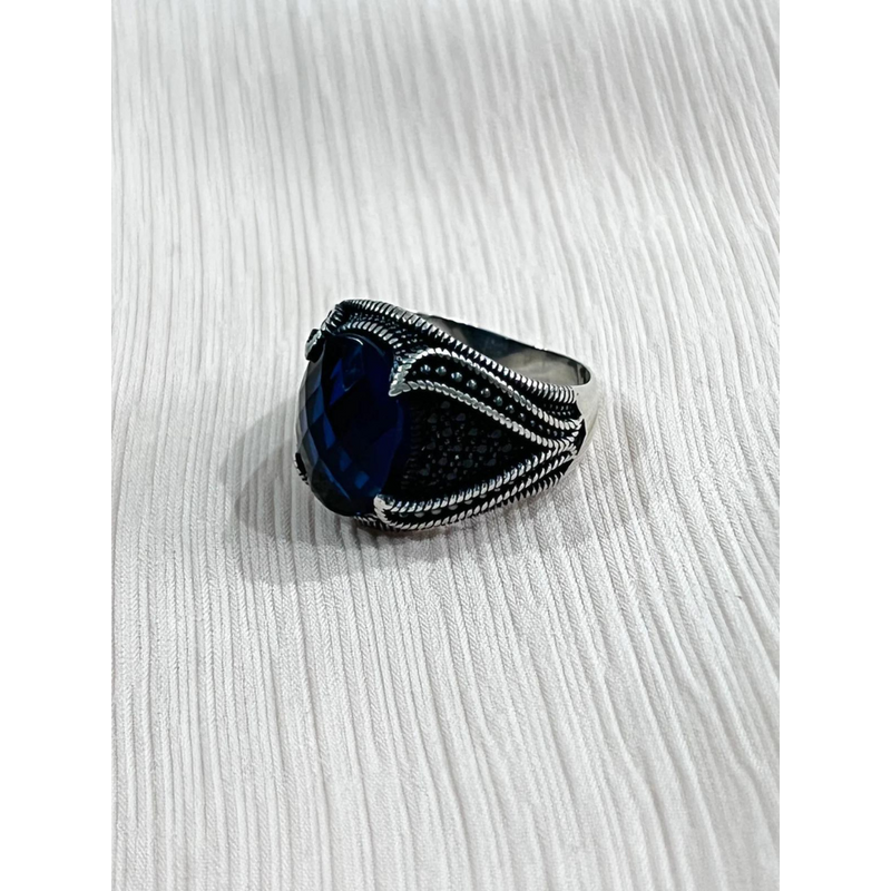 Dark Blue Kyanite Sterling Silver Mens Islamic Ottoman Ring