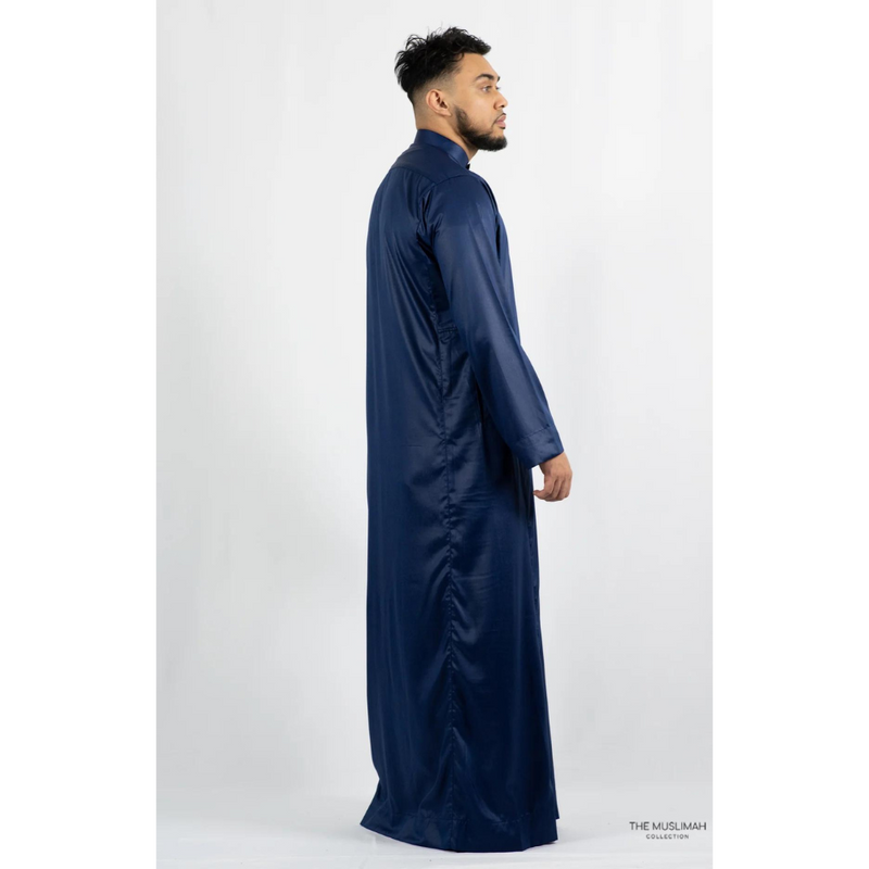 Saudi Collar Thobe Jubbah - Navy Blue