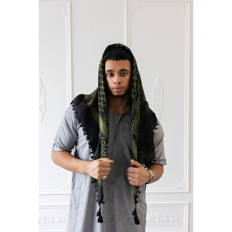 Moss Green and Black Imamah/Shemagh/Keffiyyah Arab Men's Scarf