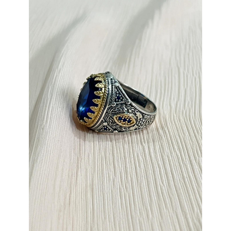 Velvet Sapphire Sterling Silver Mens Islamic Ottoman Ring