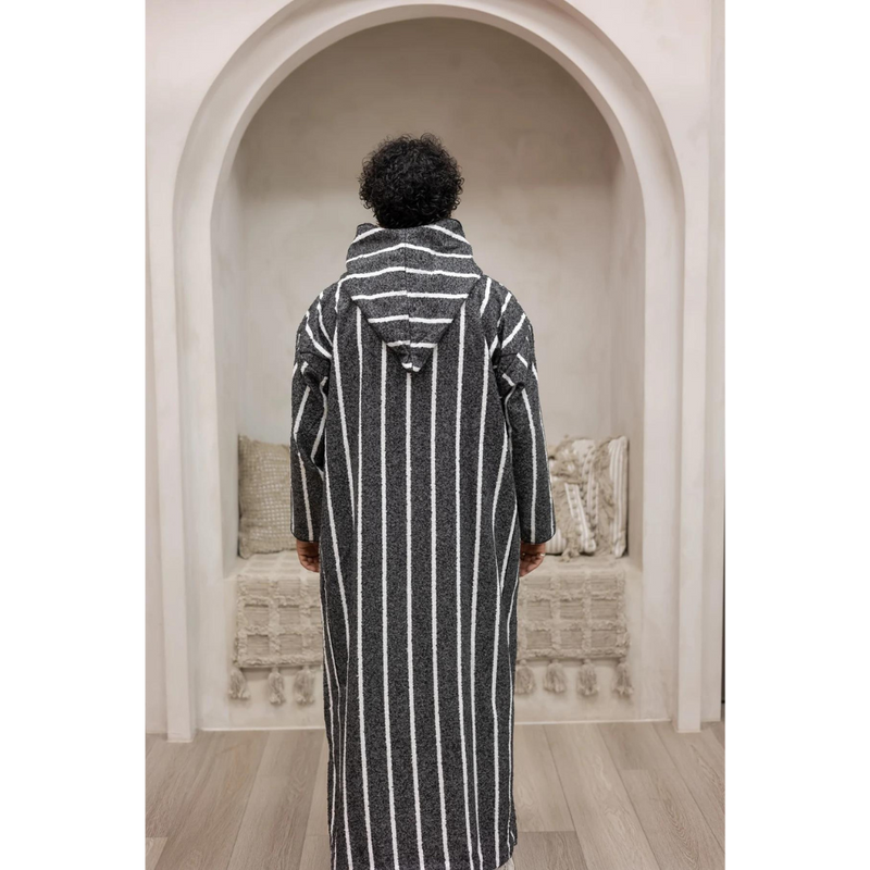 Moroccan Hand Stitched Milifa Hoodie Shadow Grey with White Stripe