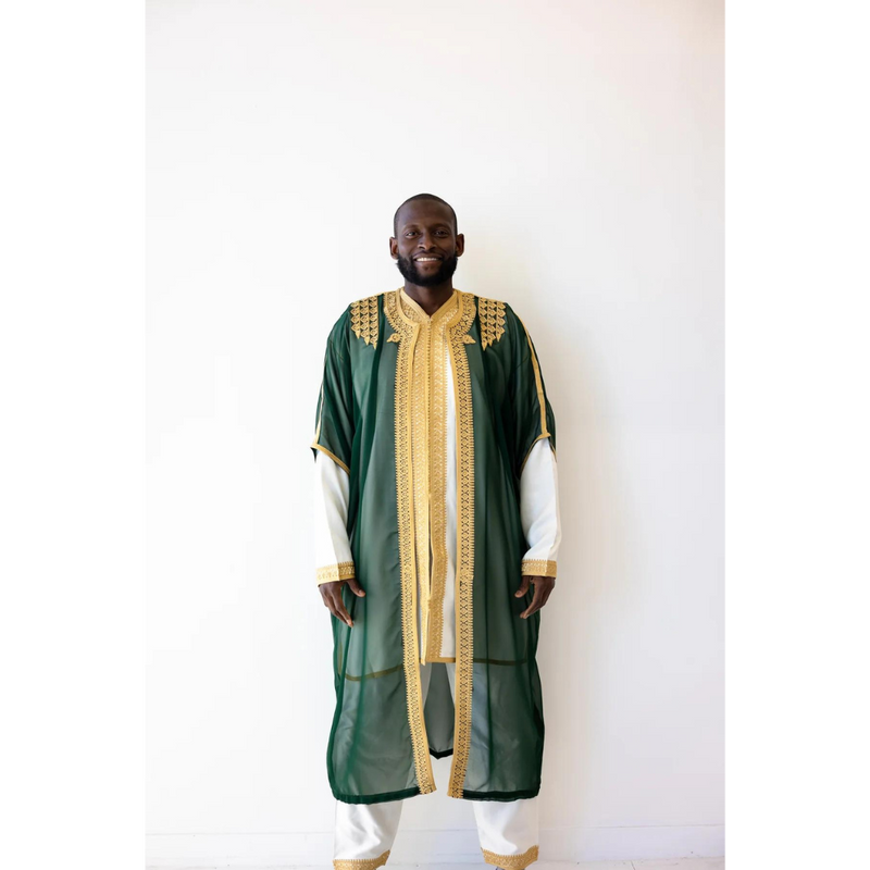 Sale Moroccan Suit Set with Overcoat Golden Pine Green
