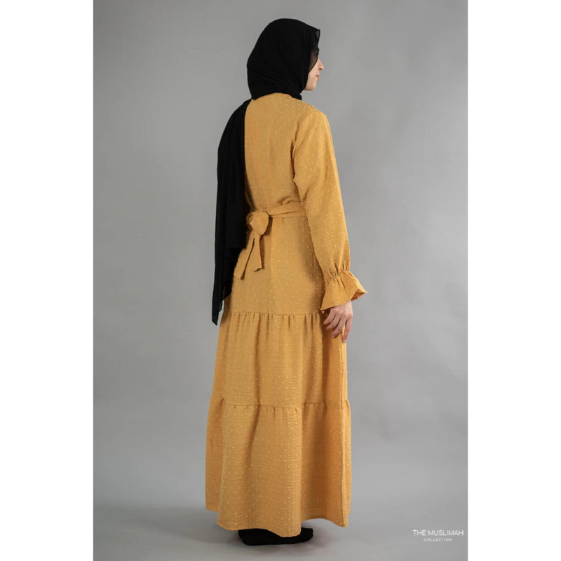 Flounce Sleeve Flowy Long Maxi Tiered Dress - Summer Yellow