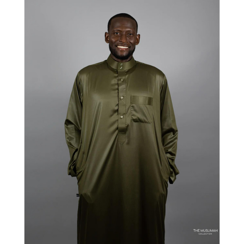 Saudi Collar Thobe Jubbah - Sage Green