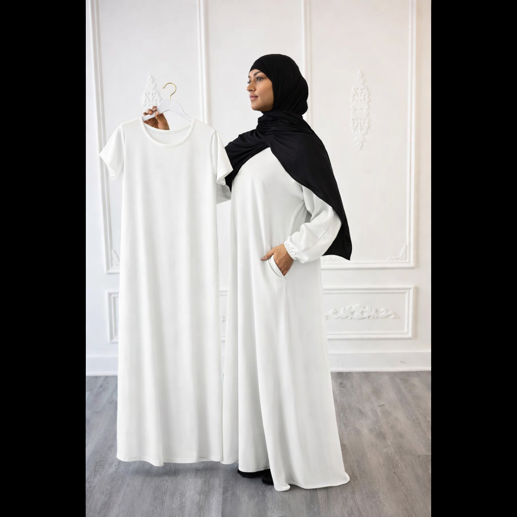 Sawda Textured Crepe Abaya Pure White (With Inner Piece) 68 / White