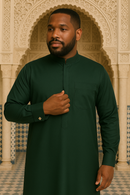 The Emir Zip-Collar Thobe - Dark Forest Green