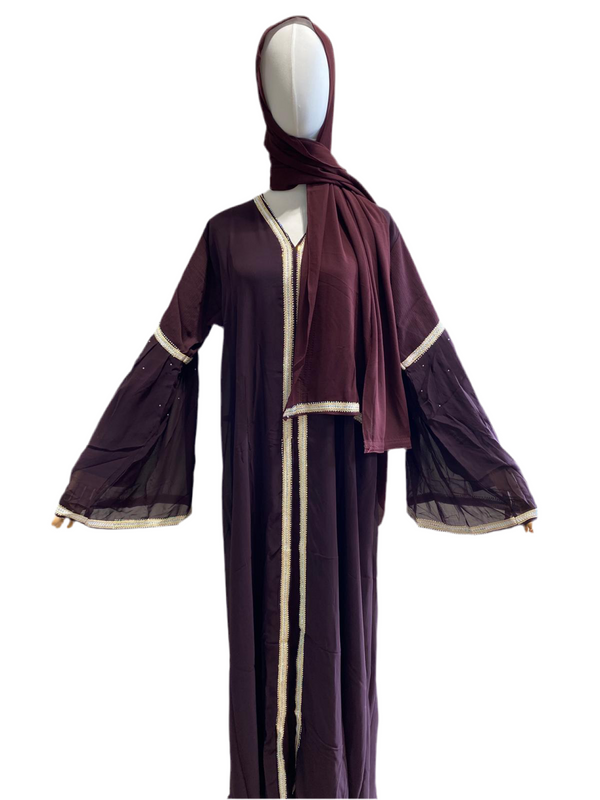 Chiffon Layered Glam Abaya (Burgundy) *SLEEVE Varies