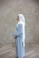 Resort Textured Skirt & Blouse Set - Cream - Blue Tulle