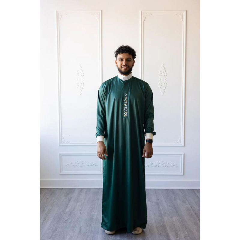Saudi Collared Thobe Jubbah - Usman Collection (Green & White)
