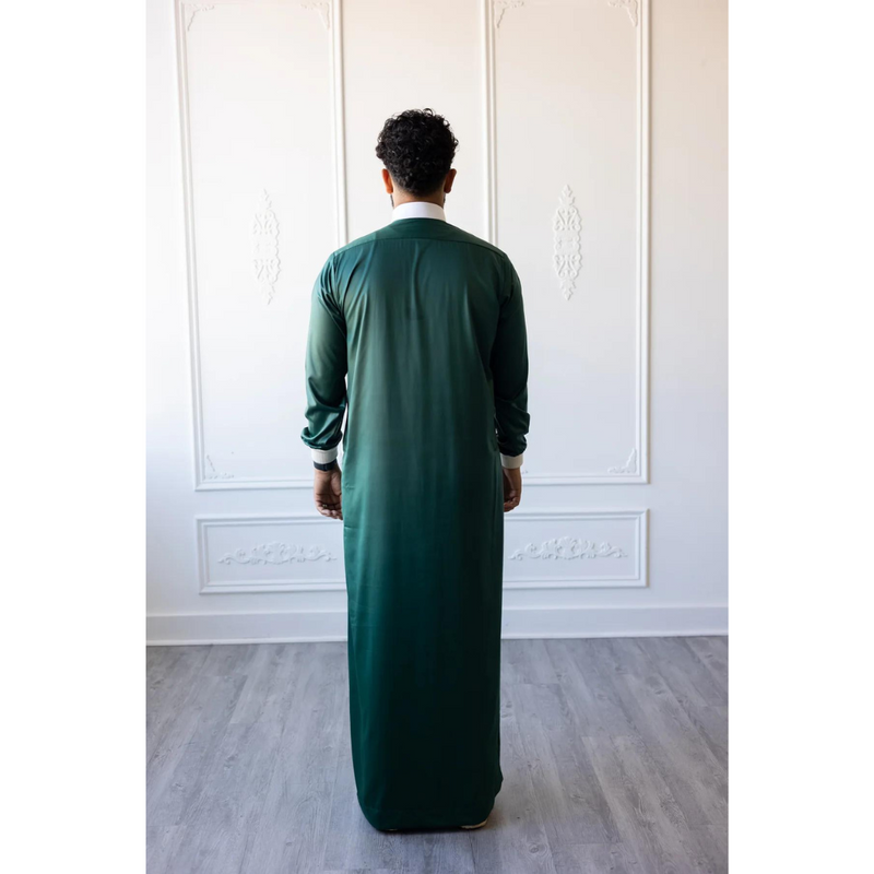 Saudi Collared Thobe Jubbah - Usman Collection (Green & White)