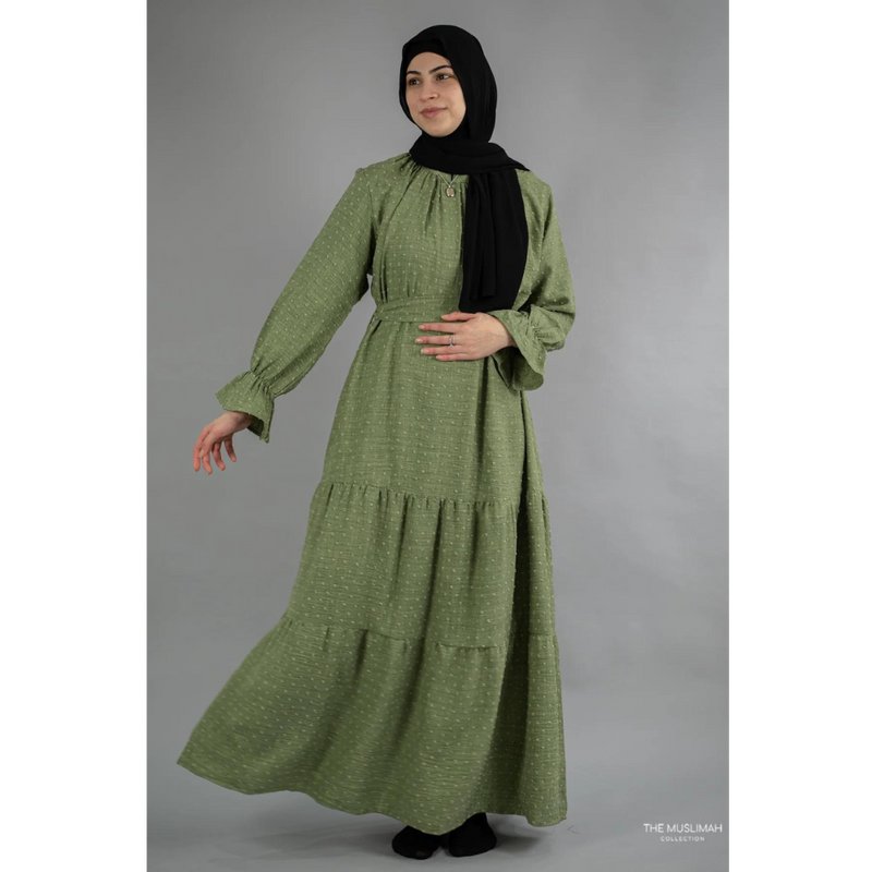 Flounce Sleeve Flowy Long Maxi Tiered Dress - Sage Green