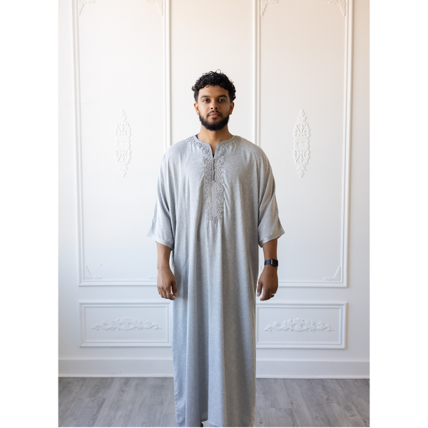 Moroccan 3/4 Sleeve Thobe (Grey Fog)