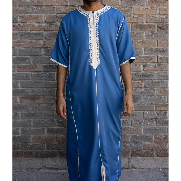 Moroccan Short Sleeve Thobe (North Carolina Blue)