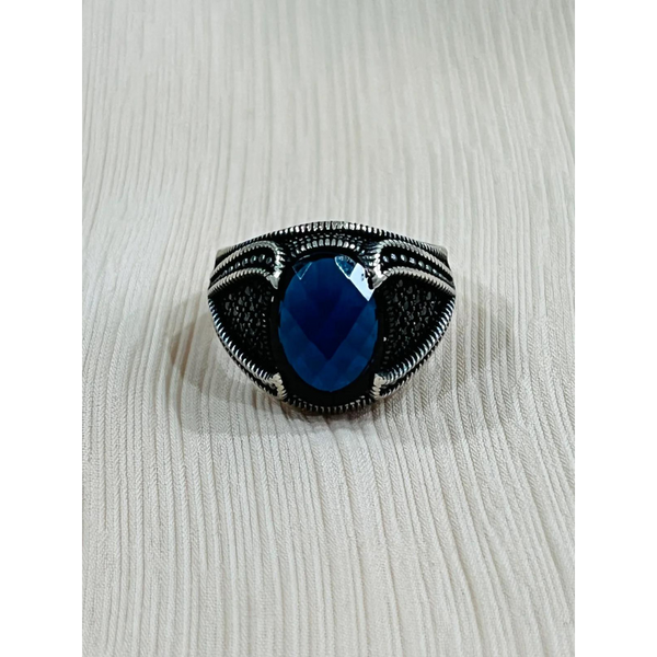 Dark Blue Kyanite Sterling Silver Mens Islamic Ottoman Ring