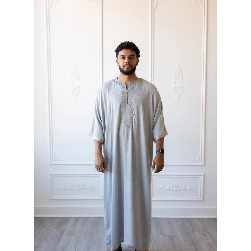 Moroccan 3/4 Sleeve Thobe (Platinum)(C79)