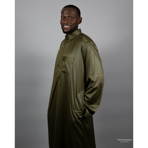 Saudi Collar Thobe Jubbah - Sage Green