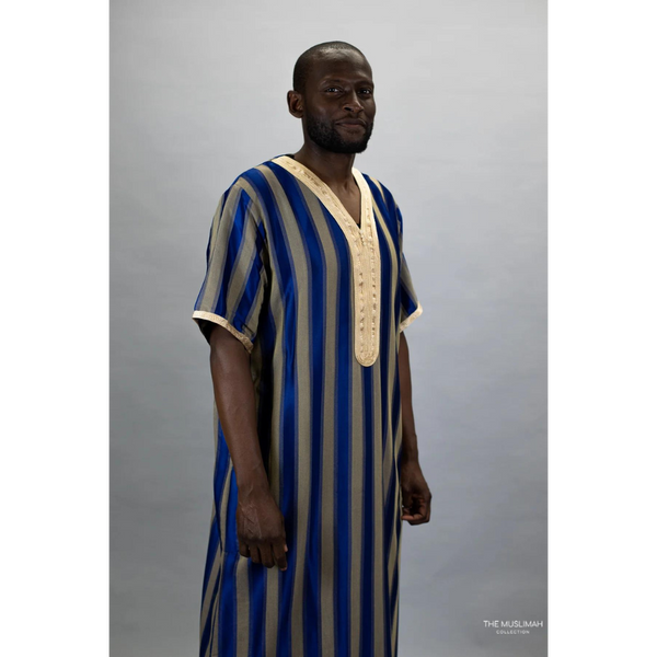 Moroccan Striped Thobe Navy Blue