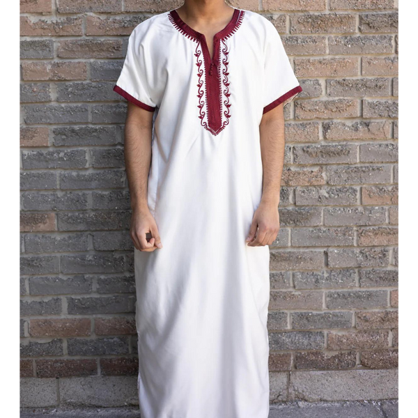 Kids Moroccan Short Sleeve White and Maroon