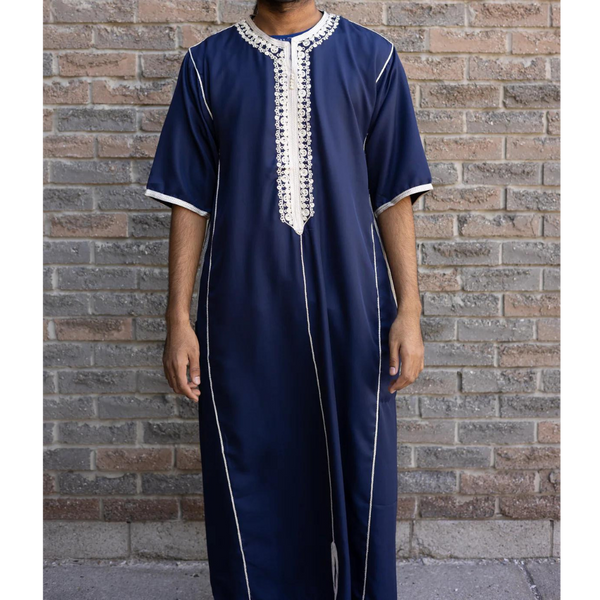 Moroccan Short Sleeve Thobe (Cobalt Blue)