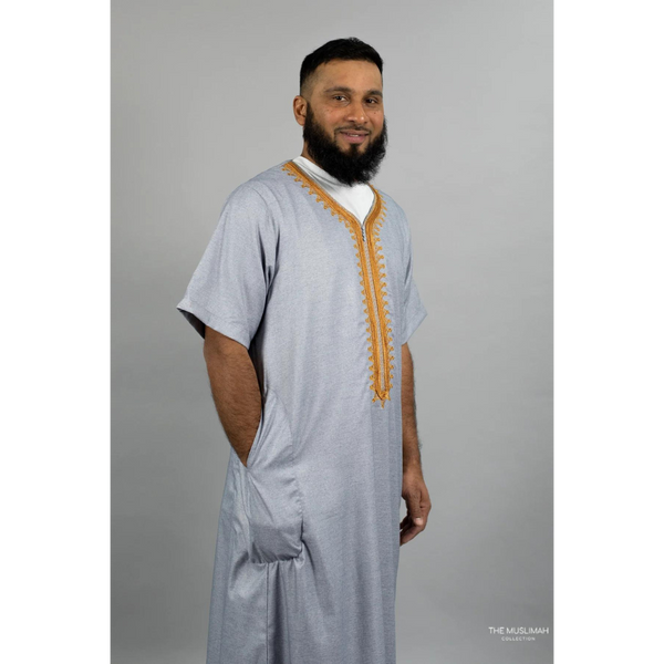 Moroccan Short Sleeve Thobe (Cloud Grey)
