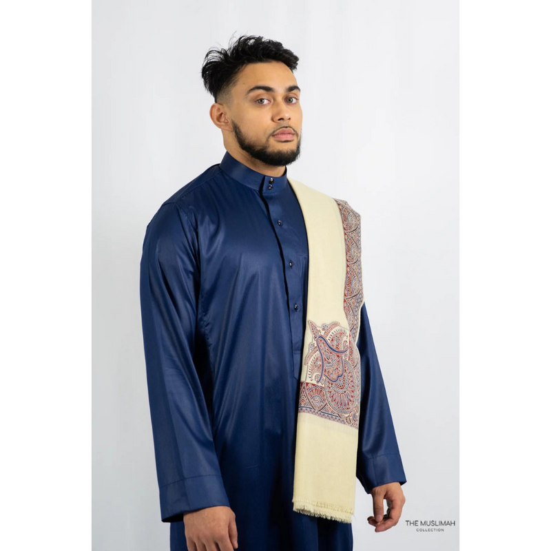 Navy Blue Saudi Collar Thobe Jubbah