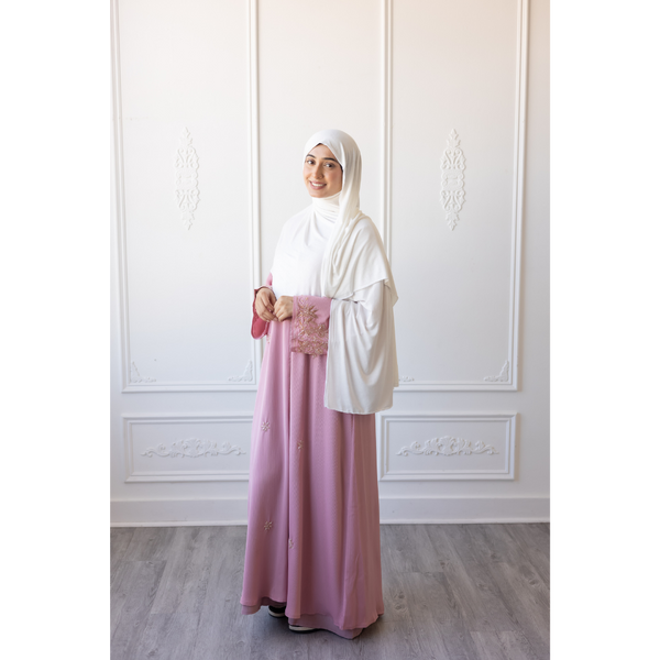 Glam Abaya Floral Embellished sleeve - Pink Rose