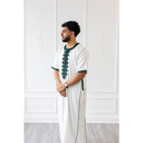 CLEARANCE SALE Moroccan Short Sleeve Thobe White With Green Embroidery - 49
