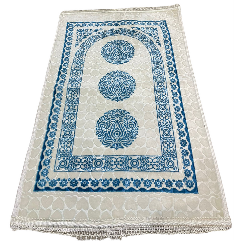 Cerulean Blue & White Circular Oriental Design Prayer Mat