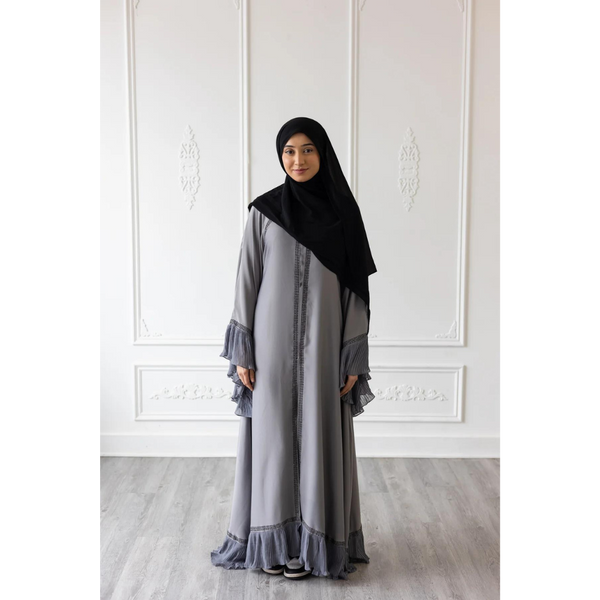 Ruffle Sleeve Glam Abaya (Grey)