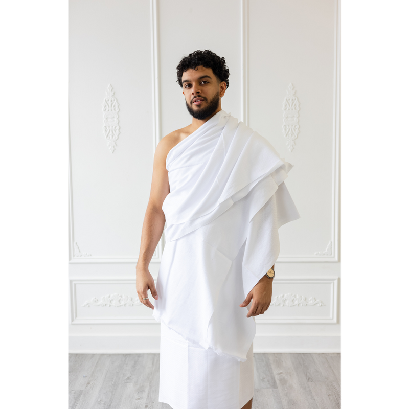 Ihram Islamic Pilgrimage Attire for Hajj and Umrah 2 Unstitched White -  (Standard)