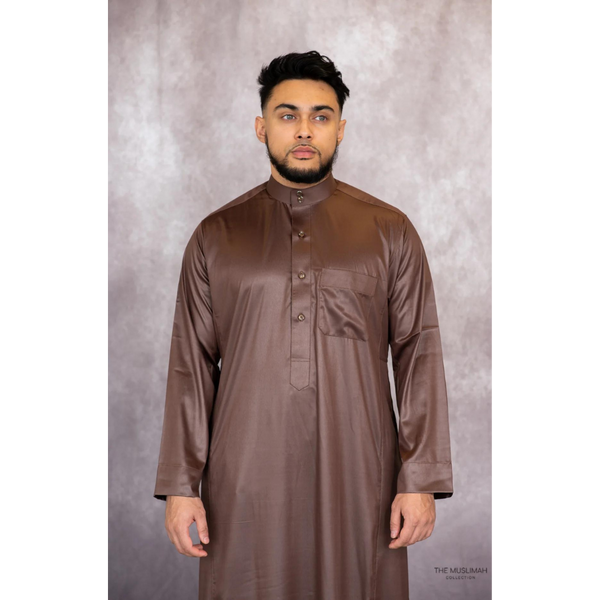 Coffee Brown Saudi Collar Thobe Jubbah