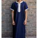 Moroccan Short Sleeve Kids-Boys Thobe (Navy Blue and White)
