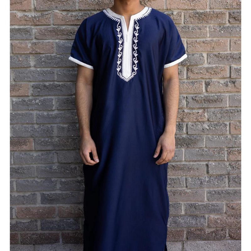 Kids Moroccan Short Sleeve Navy Blue and White