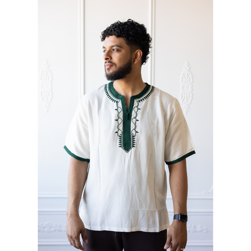 Moroccan T-Shirt (White & Forest Green)