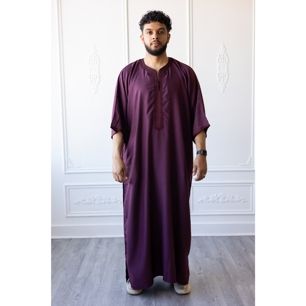 Moroccan 3/4 Sleeve Thobe - Burgundy