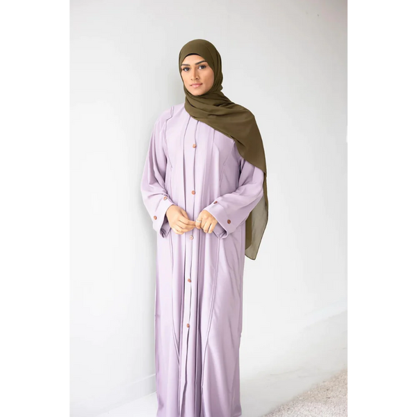 Crease Detail Button Abaya with Wide Sleeves  - Lavender Dream