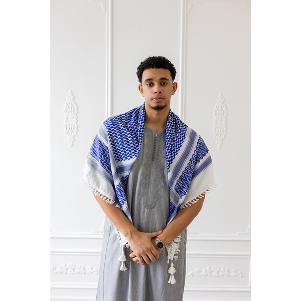 Blue and White Imamah/Shemagh/Keffiyyah Arab Men's Scarf