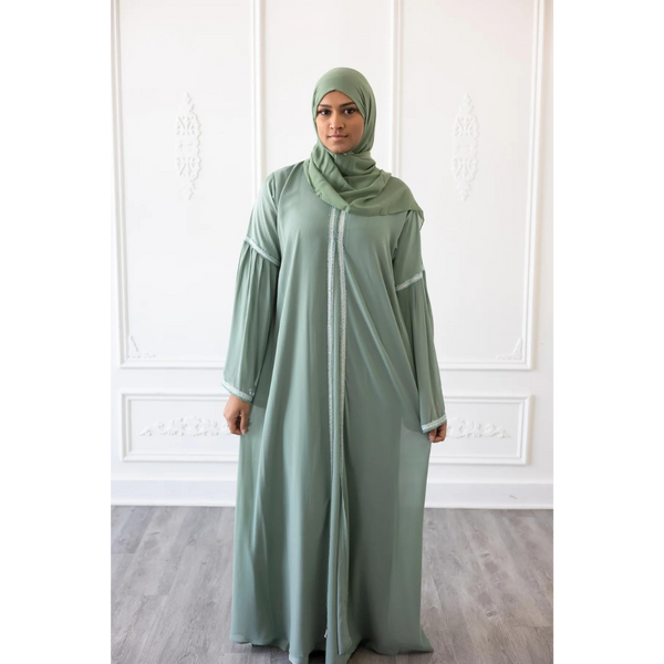 Chiffon Layered Glam Abaya (Topaz Green) * Sleeve Varies