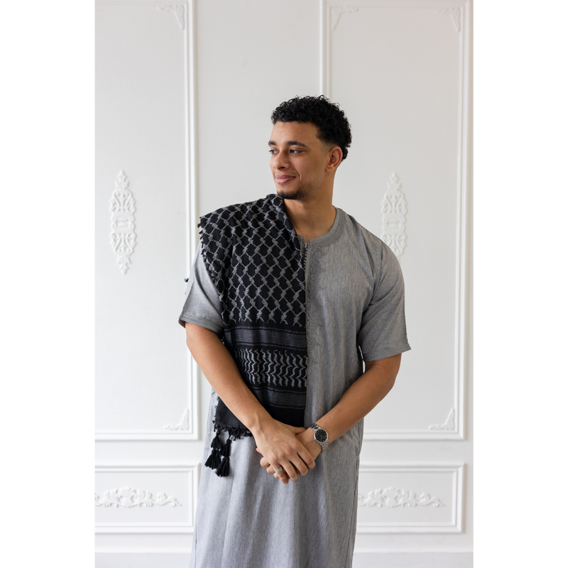 Black and Grey Imamah/Shemagh/Keffiyyah Arab Men's Scarf